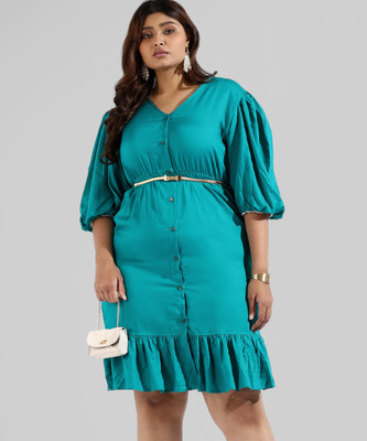 Instafab Plus Women A-line Blue Above Knee/Mid Thigh Length Dress