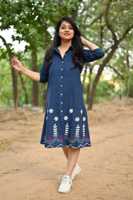 THE HOPE Women A-line Blue Knee Length Dress