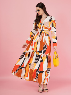 ZWERLON Women Fit and Flare Multicolor Maxi/Full Length Dress