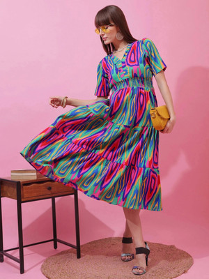 Sheetal Associates Women Fit and Flare Multicolor Midi/Calf Length Dress