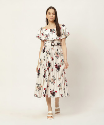 SLENOR Women Layered White Midi/Calf Length Dress