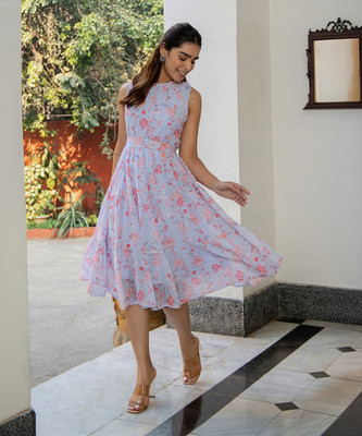 Janasya Women Tiered Multicolor Midi/Calf Length Dress