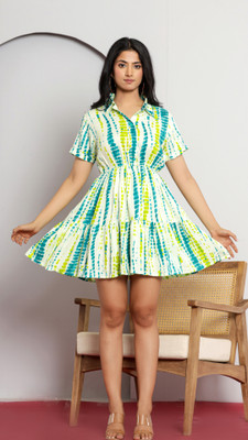 GAAISH Women A-line Green Above Knee/Mid Thigh Length Dress