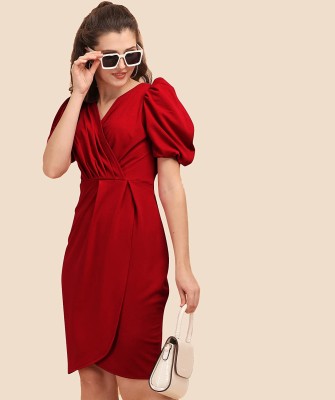 Oliaz Women Wrap Red Dress