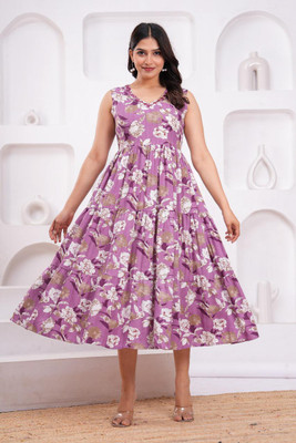 Mawlya Women Ethnic Dress Purple Midi/Calf Length Dress