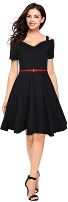 Fashion Care Women Fit and Flare Black Knee Length Dress