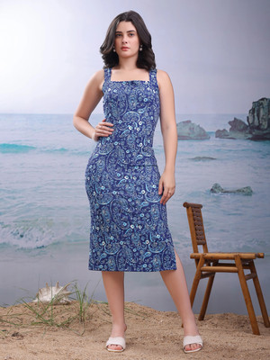 PURVAJA Women Bodycon Blue Knee Length Dress