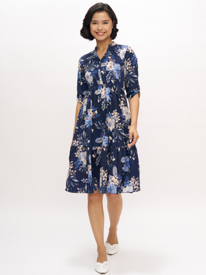 Dressberry Women Fit and Flare Dark Blue Knee Length Dress