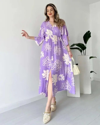 Shivoki Women Fit and Flare Purple Above Knee/Mid Thigh Length Dress