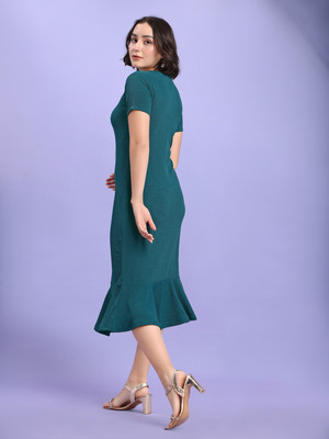 PURVAJA Women Bodycon Green Below Knee Dress