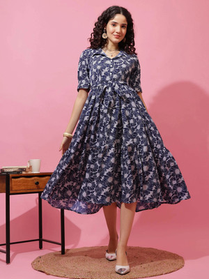 Sheetal Associates Women Fit and Flare Blue Midi/Calf Length Dress
