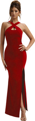 LIME Women Bodycon Red Maxi/Full Length Dress