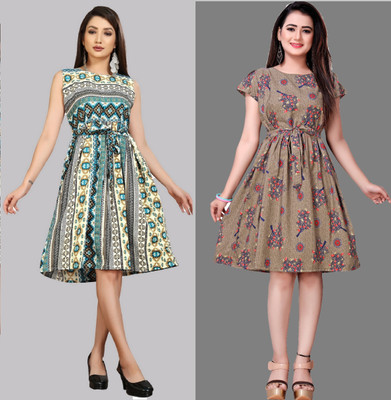 Hiral Creation Women Fit and Flare Brown Knee Length Dress