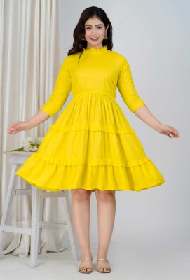 ANJAYA Women Ethnic Dress Yellow Dress