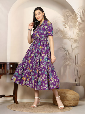 OTABU Women A-line Multicolor Knee Length Dress