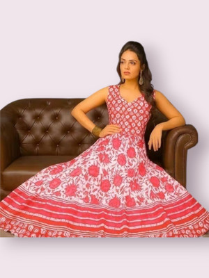 Tankavi Women Fit and Flare Pink Knee Length Dress