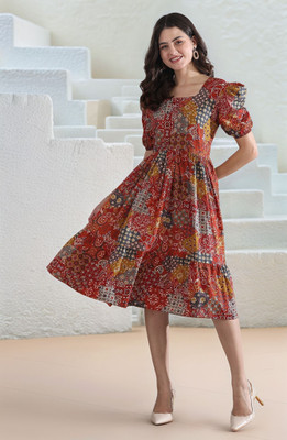 Vinhscape Women Asymmetric Multicolor Midi/Calf Length Dress