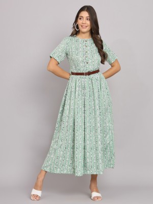 Blushia Women Maxi Light Green, White, Dark Green Dress