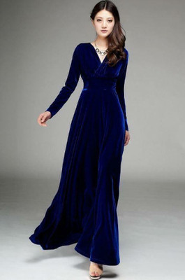 ARSH LIFESTYLE Women A-line Dark Blue Maxi/Full Length Dress