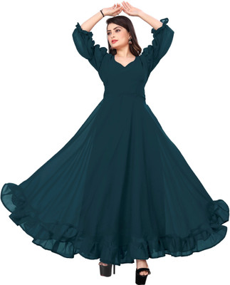 REYANS Women Maxi Dark Blue Full Length Dress