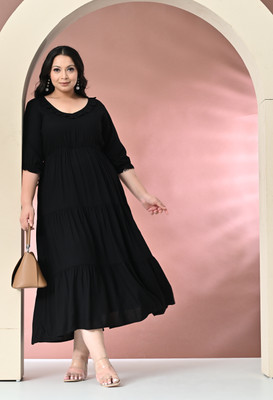 PrettyPlus by Desinoor.com Women Fit and Flare Black Midi/Calf Length Dress
