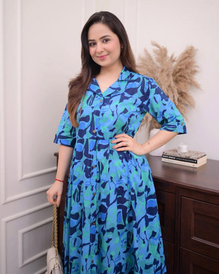 MISS AYSE Women A-line Multicolor Midi/Calf Length Dress