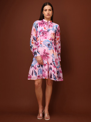PURVAJA Women Fit and Flare Multicolor Mini/Short Dress