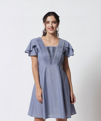 MATINE Women A-line Blue Knee Length Dress