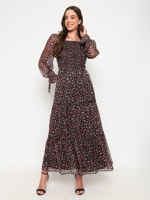 Satrisha Women A-line Multicolor Maxi/Full Length Dress