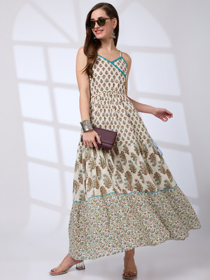 Globus Women Fit and Flare Multicolor Maxi/Full Length Dress