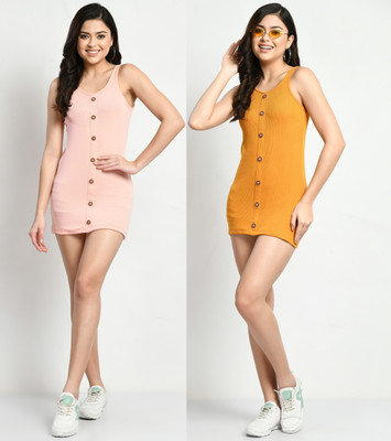 GLADLY Women Bodycon Yellow, Beige Mini/Short Dress
