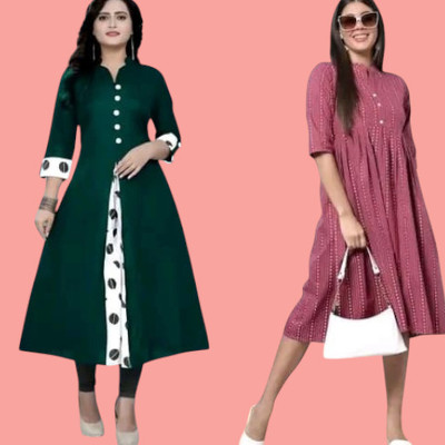 Suhani Fashionqq Women A-line Green, Maroon Maxi/Full Length Dress