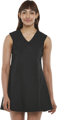 PEOPLE Women Fit and Flare Black Midi/Calf Length Dress