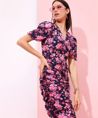 Tokyo Talkies Women Ribbed Pink Above Knee/Mid Thigh Length Dress