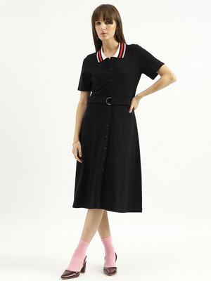 United Colors of Benetton Women Fit and Flare Black Knee Length Dress