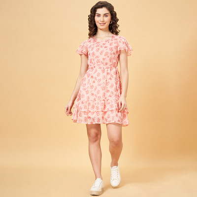 PEOPLE Women A-line Pink, Red Above Knee/Mid Thigh Length Dress