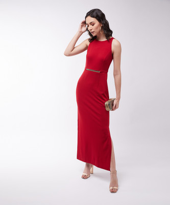 Miss Chase Women Bodycon Red Maxi/Full Length Dress
