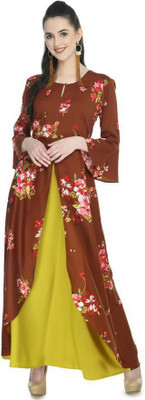 Rudraaksha Women A-line Brown Maxi/Full Length Dress