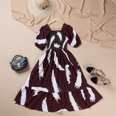 ZWERLON Women A-line Brown Midi/Calf Length Dress