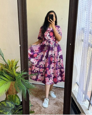 GonerDham Women A-line Purple Midi/Calf Length Dress