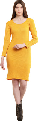 Shyammc Women Bodycon Yellow Above Knee/Mid Thigh Length Dress
