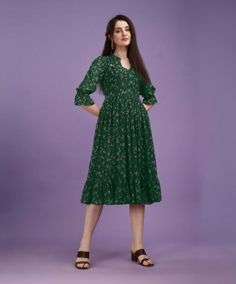 Fashion2wear Women Fit and Flare Green Midi/Calf Length Dress