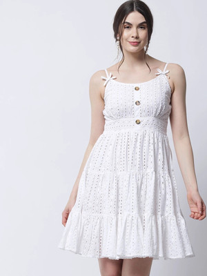 MARC LOUIS Women Fit and Flare White Above Knee/Mid Thigh Length Dress