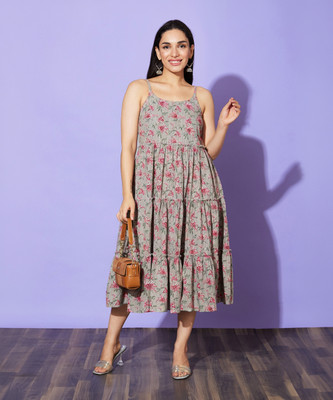 Globus Women A-line Multicolor Midi/Calf Length Dress