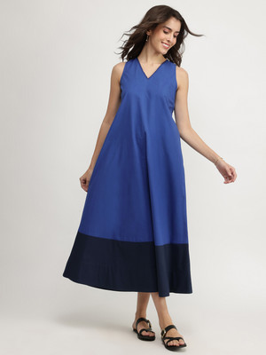 Pink Fort Women A-line Blue Midi/Calf Length Dress