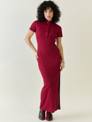 AAYU Women Bodycon Maroon Maxi/Full Length Dress