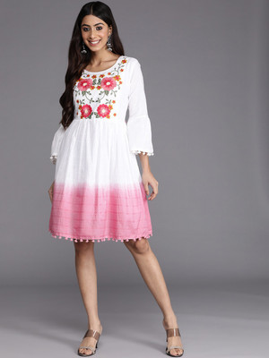 Varanga Women Fit and Flare White Knee Length Dress