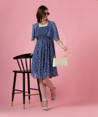 Sheetal Associates Women Fit and Flare Blue Midi/Calf Length Dress