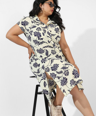 Instafab Plus Women A-line White Above Knee/Mid Thigh Length Dress