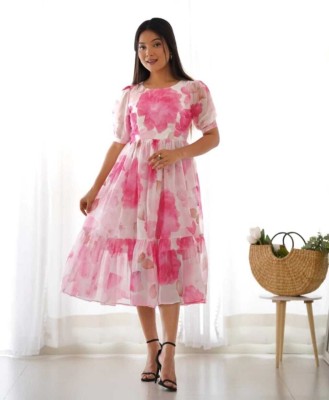 HouseOfCommon Women Printed A-line Kurta(Pink)